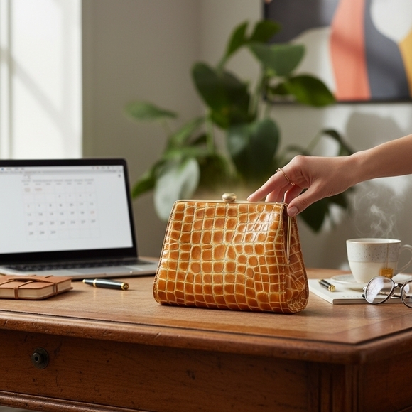 Vintage Furla Leather Crocodile Clutch - Picture 2 of 8